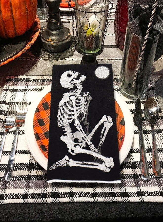 Whaline 50Pcs Halloween Guest Napkins Disposable Spooky Skeleton Paper Napkin Black Dinner Hand Napkins for Home Kitchen Bathroom Party Supplies Tableware Decor - Image 4